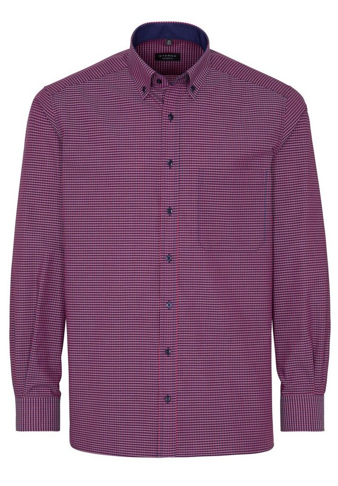 Eterna Klassische Bluse ETERNA COMFORT FIT Langarm Hemd kariert rot-blau popeline 8917-58-E144 von Eterna