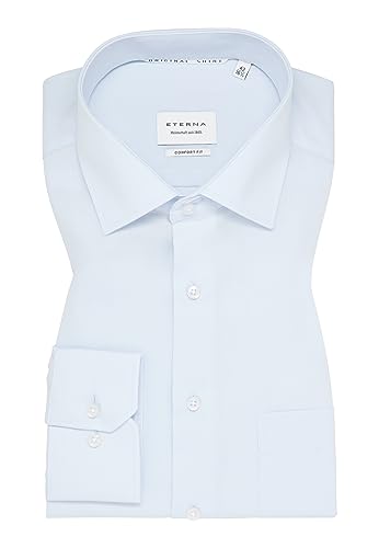 eterna Herren Langarmhemd Business-Hemd Comfort Fit Kent-Kragen Unifarben mit Patch (43, Hellblau F1) von Eterna