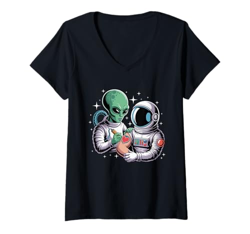 Damen Alien Astronaut Tattoo Cool Lustig Galaxy Space Tattoo Künstler T-Shirt mit V-Ausschnitt Damen Alien Astronaut Tattoo Cool Lustig Galaxy Space Tattoo Künstler T-Shirt mit V-Ausschnitt von Eternal Inkwear