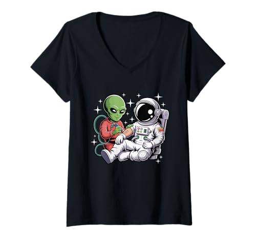 Damen Alien Astronaut Tattoo Cool Lustig Galaxy Space Tattoo Künstler T-Shirt mit V-Ausschnitt Damen Alien Astronaut Tattoo Cool Lustig Galaxy Space Tattoo Künstler T-Shirt mit V-Ausschnitt von Eternal Inkwear