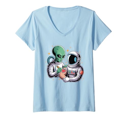 Damen Alien Astronaut Tattoo Cool Lustig Galaxy Space Tattoo Künstler T-Shirt mit V-Ausschnitt Damen Alien Astronaut Tattoo Cool Lustig Galaxy Space Tattoo Künstler T-Shirt mit V-Ausschnitt von Eternal Inkwear