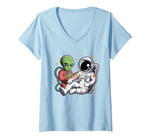 Damen Alien Astronaut Tattoo Cool Lustig Galaxy Space Tattoo Künstler T-Shirt mit V-Ausschnitt Damen Alien Astronaut Tattoo Cool Lustig Galaxy Space Tattoo Künstler T-Shirt mit V-Ausschnitt von Eternal Inkwear