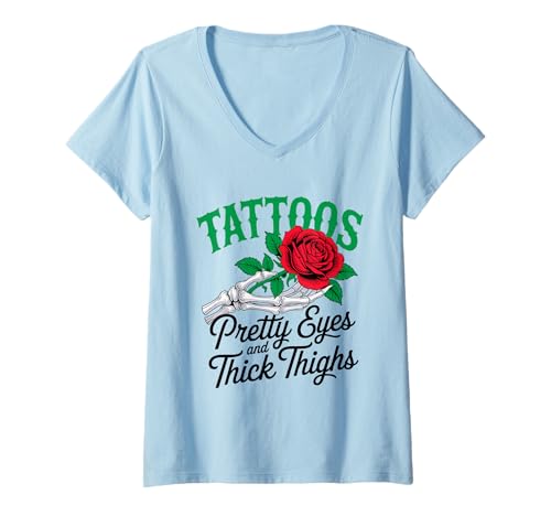 Damen Tattoos Hübsche Augen und dicke Oberschenkel Cooles Vintage-Tattoo T-Shirt mit V-Ausschnitt Damen Tattoos Hübsche Augen und dicke Oberschenkel Cooles Vintage-Tattoo T-Shirt mit V-Ausschnitt von Eternal Inkwear