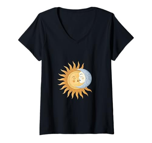 Damen Sonne und Mond küssen himmlische Harmonie Romantik T-Shirt mit V-Ausschnitt Damen Sonne und Mond küssen himmlische Harmonie Romantik T-Shirt mit V-Ausschnitt von Eternal Radiance Art