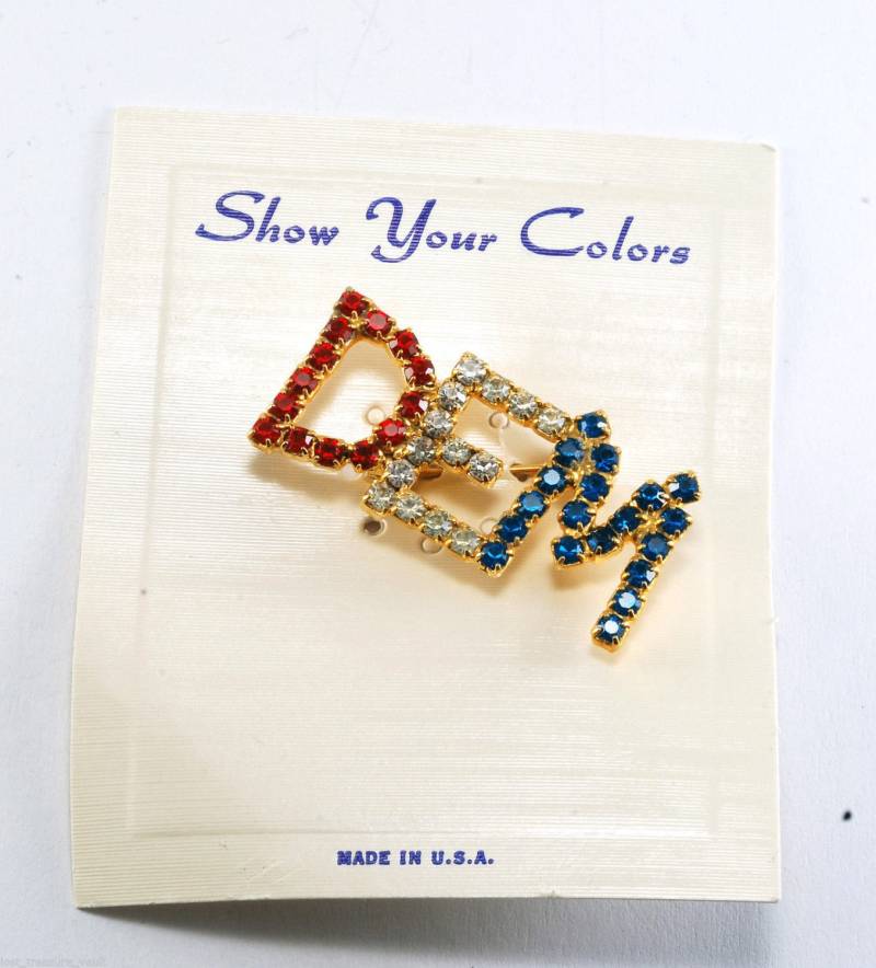 Vintage Bekenne Farbe Rot, Weiß, Blau Rhinestone Demem Democrat Pin Brosche von EternalBohemian