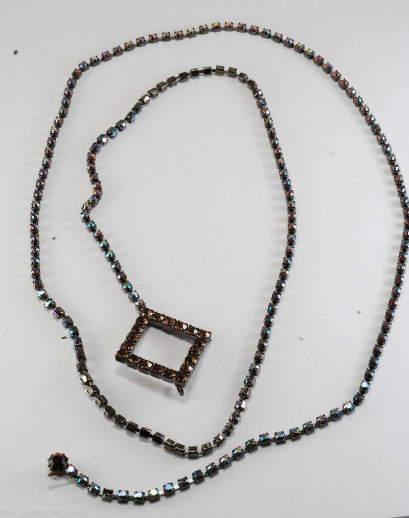 Vintage Halskette Heliotrope Und Orange Strass Strang Durchzieher Modeschmuck von EternalBohemian