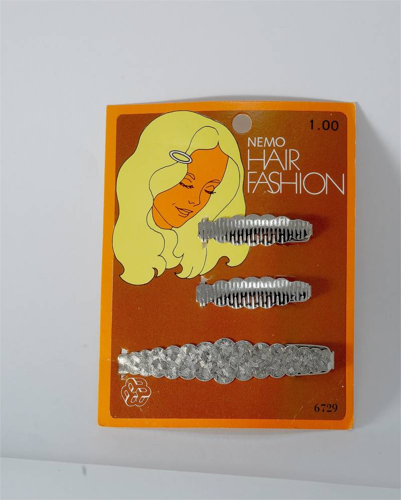 Vintage Nemo Haarspangen Scalloped Brushed Ribbed Design 3 Stück Silber Ton Metalldraht Zurück Noc von EternalBohemian