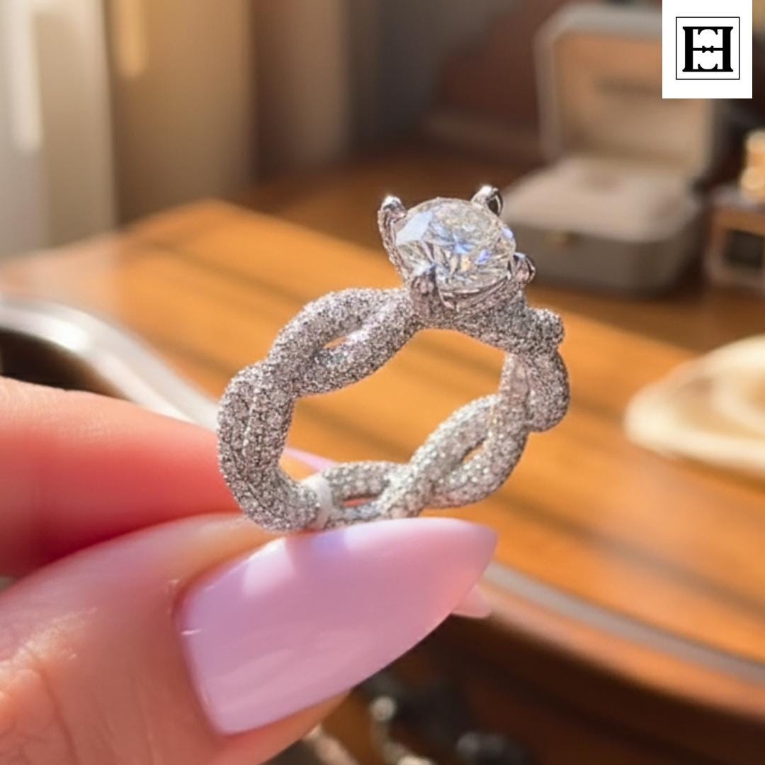 1.5 Ct Labor Gewachsener Diamant Verlobungsring Gedrehtes Pave Infinity Band von EternaleleganceDE
