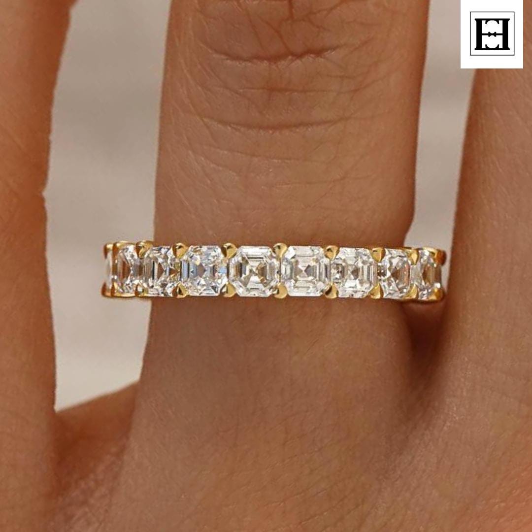 14K Gelbgold Asscher Cut Moissanit Eternity Band - Stapeling Ehering von EternaleleganceDE