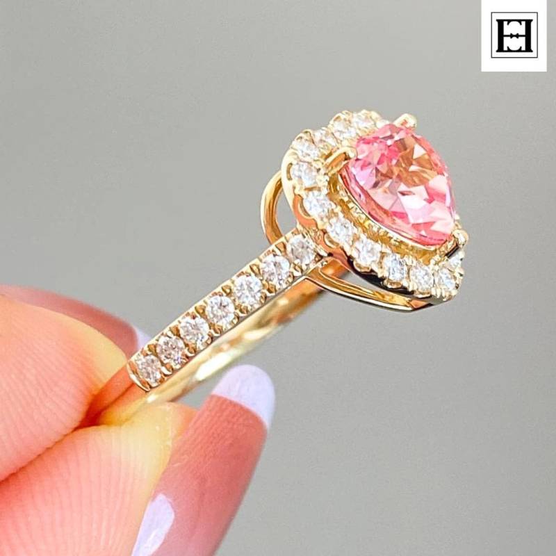 14K Gold Herz Cz Ring Lab Diamant Halo, Versprechensring 14K Gold Herz Cz Ring Lab Diamant Halo, Versprechensring von EternaleleganceDE