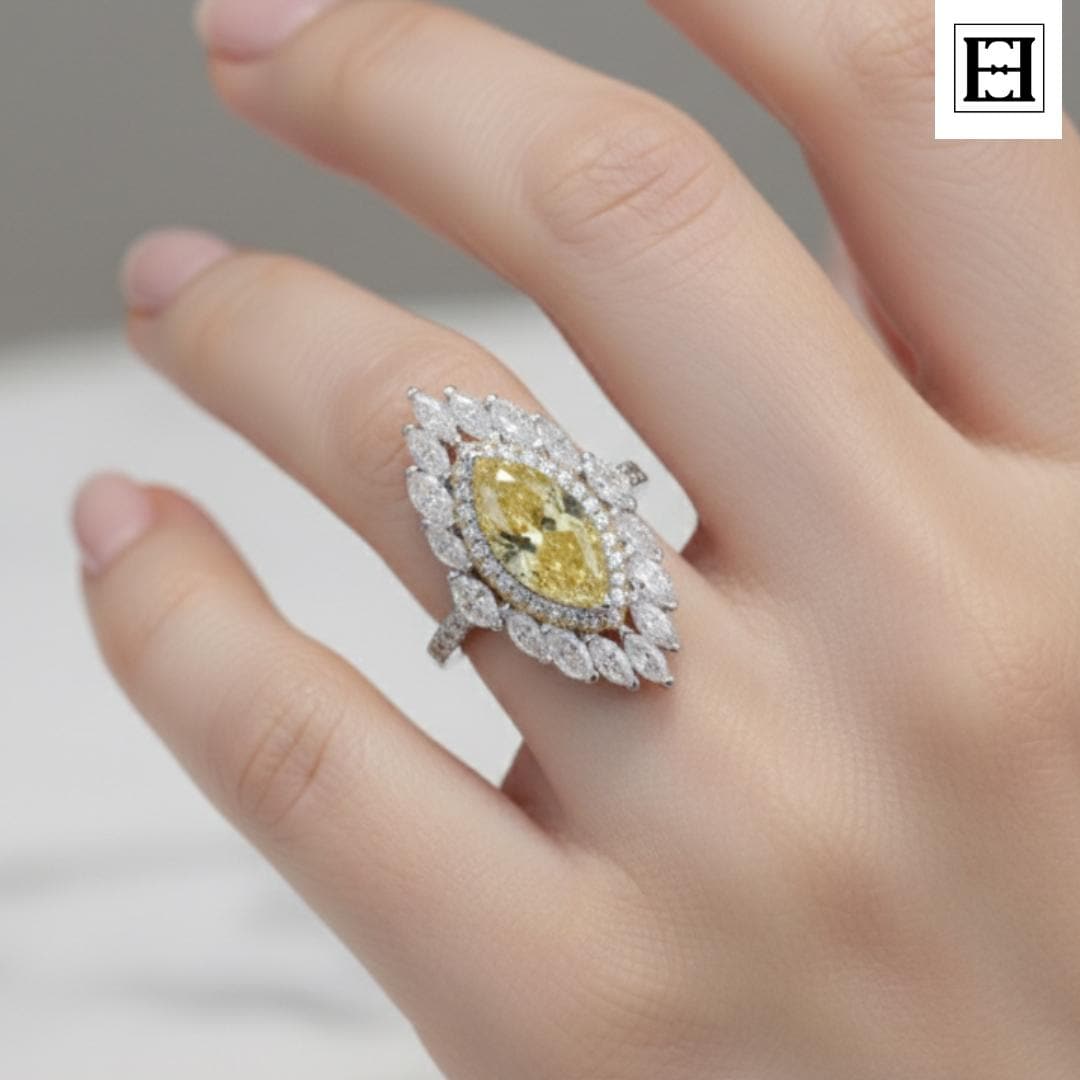 2 Karat Gelber Moissanit Ring Vintage Blatt Halo Art Deco Verlobung von EternaleleganceDE