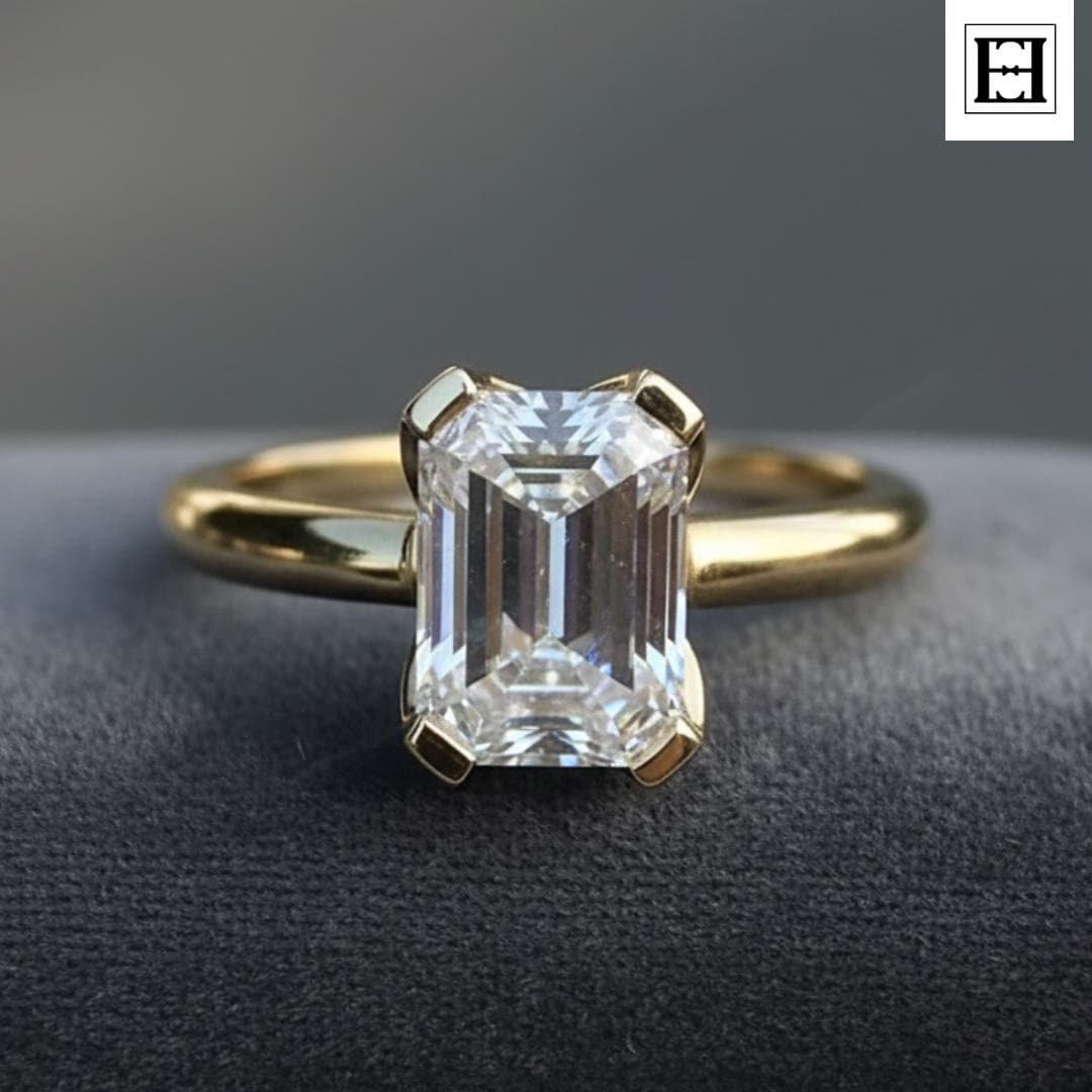 2 Karat Labor Gewachsener Diamant Verlobungsring 14K Gold Solitär Im Smaragdschliff von EternaleleganceDE