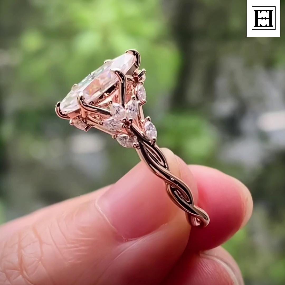 3 Ct Marquise Cut Moissanit Verlobungsring, Roségold Vine Leaf Ring Mit Seitensteinen, Von Der Natur Inspirierter Vintage Brautring Für Sie von EternaleleganceDE
