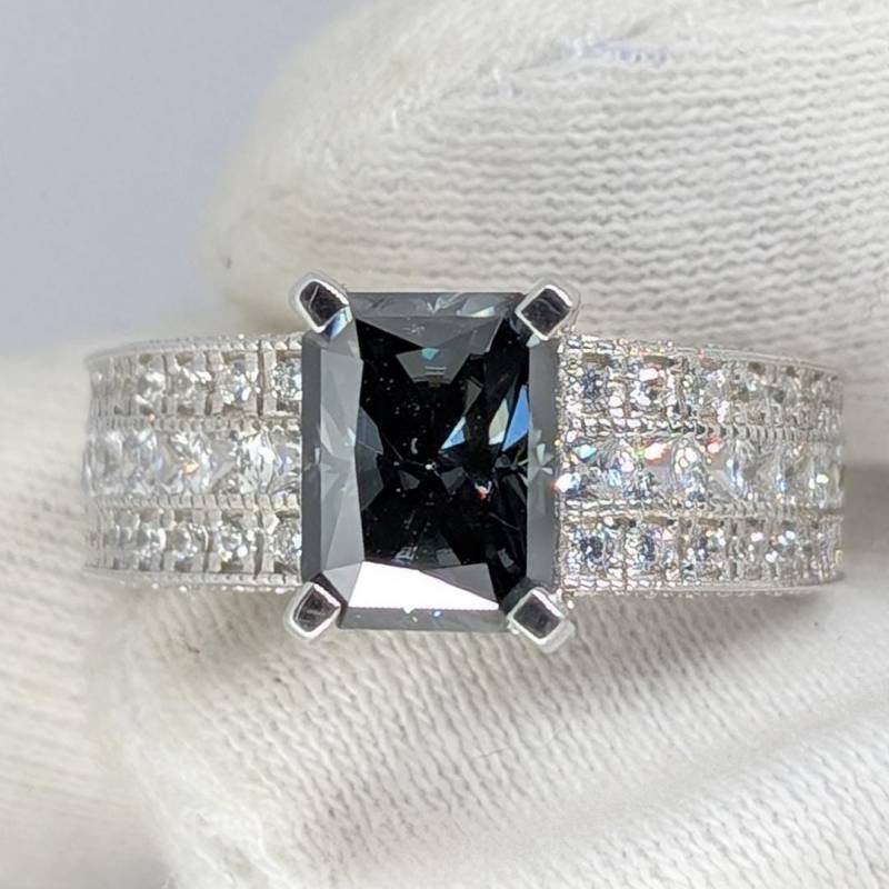 3 Karat Dunkelgrauer Moissanit Verlobungsring Pave Diamant Weißgold Band von EternaleleganceDE