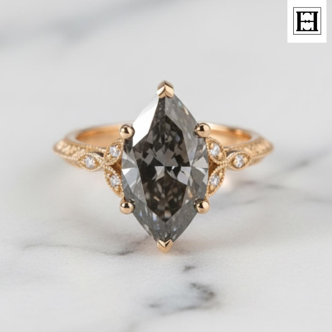 3 Karat Grauer Moissanit Verlobungsring Vintage Art Deco 585Er Gold, Seitliche Diamanten von EternaleleganceDE