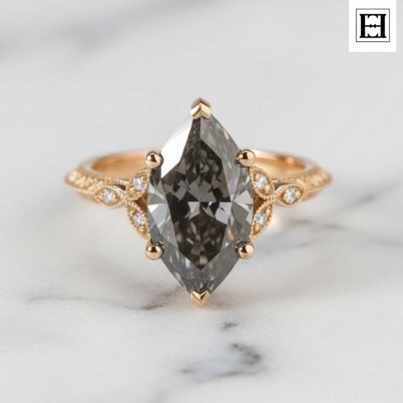 3 Karat Grauer Moissanit Verlobungsring Vintage Art Deco 585Er Gold, Seitliche Diamanten 3 Karat Grauer Moissanit Verlobungsring Vintage Art Deco 585Er Gold, Seitliche Diamanten von EternaleleganceDE
