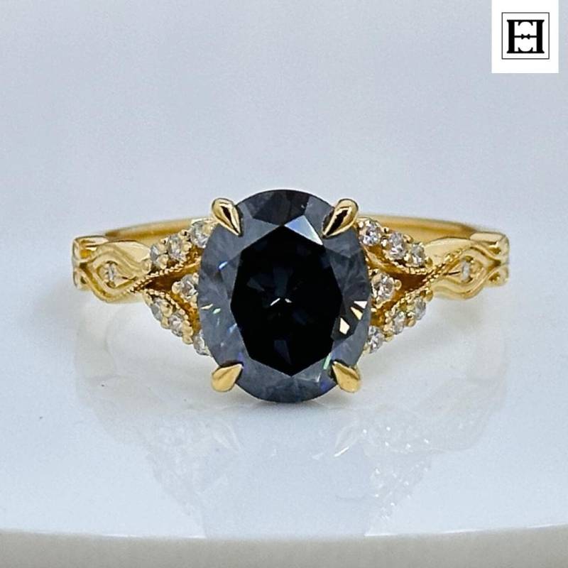 3 Karat Grauer Moissanit Verlobungsring Vintage Twisted Gold Band 3 Karat Grauer Moissanit Verlobungsring Vintage Twisted Gold Band von EternaleleganceDE
