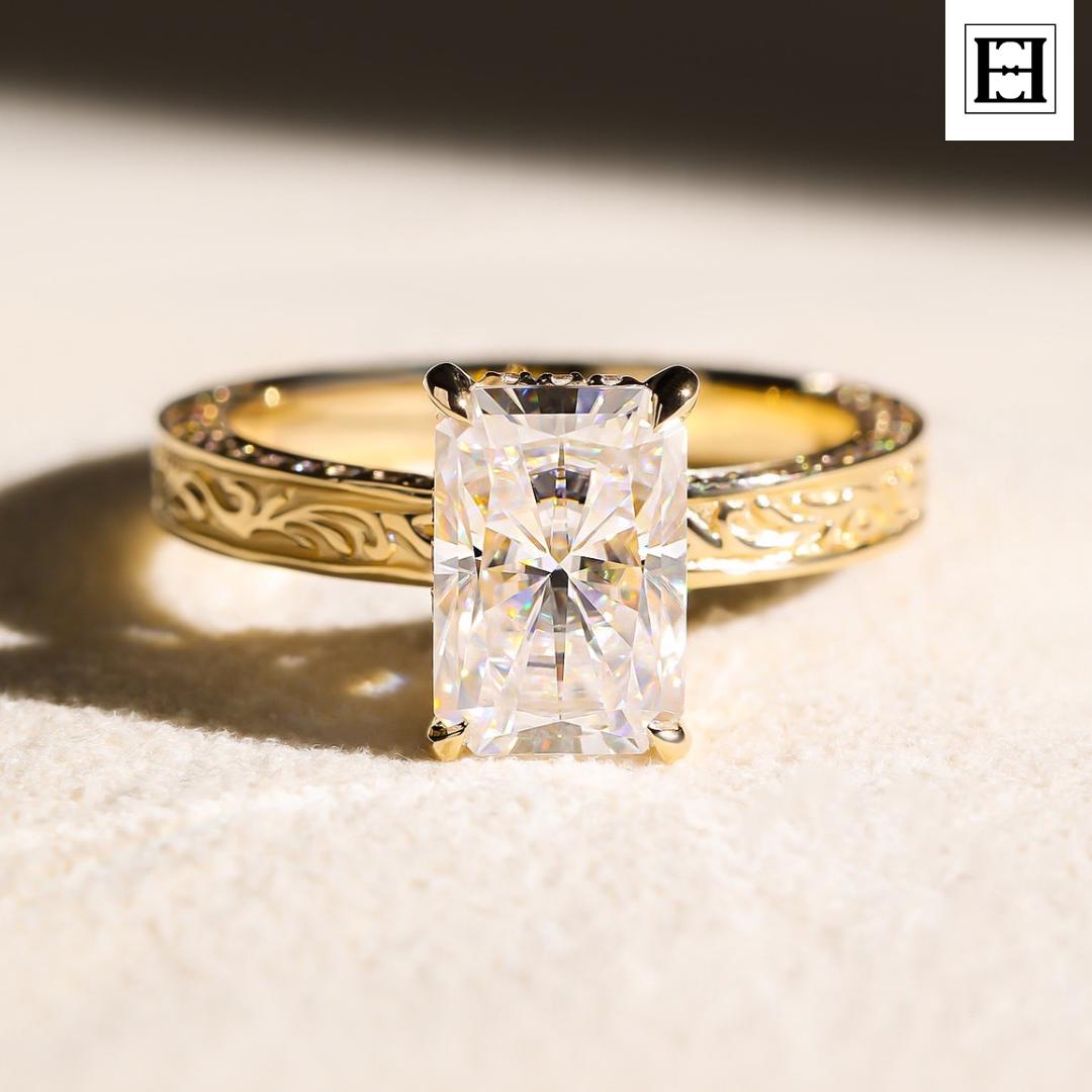 3 Karat Strahlender Moissanit Verlobungsring 14K Gold Vintage Pave Band von EternaleleganceDE