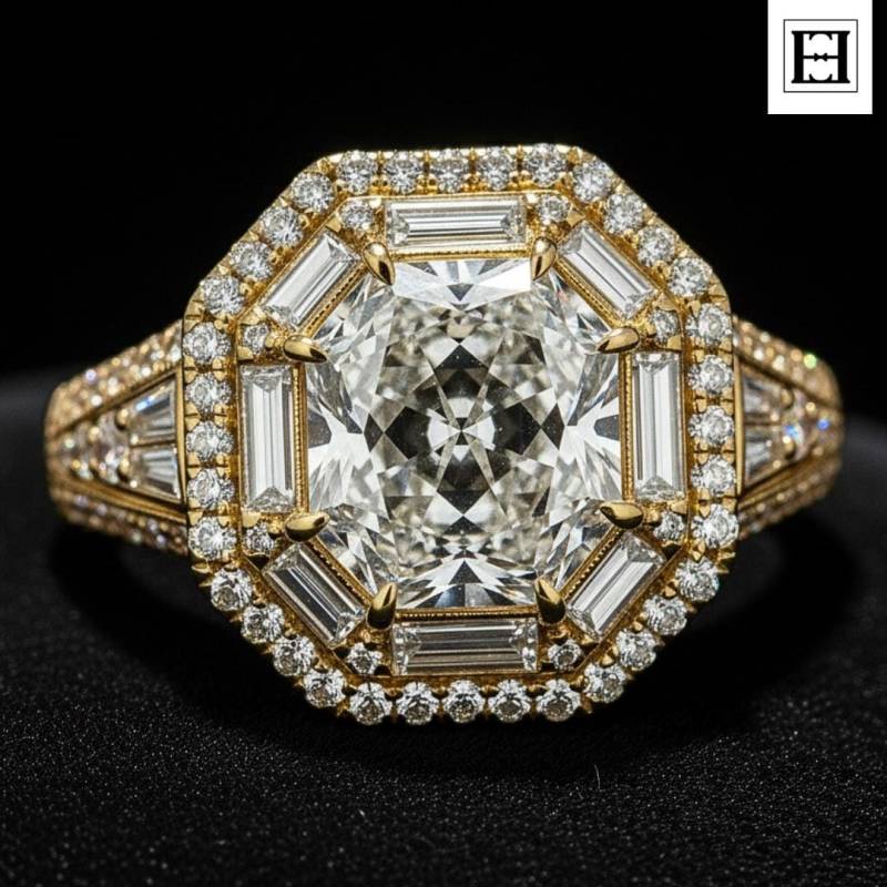 3 Karat Oktagon Moissanit Verlobungsring Vintage Halo Gelbgold 14K 3 Karat Oktagon Moissanit Verlobungsring Vintage Halo Gelbgold 14K von EternaleleganceDE