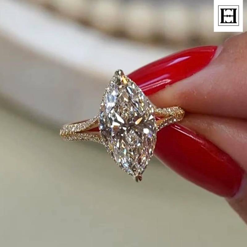 Handgemachter 3Ct Marquise Moissanit Verlobungsring 14K Gold Ehering von EternaleleganceDE
