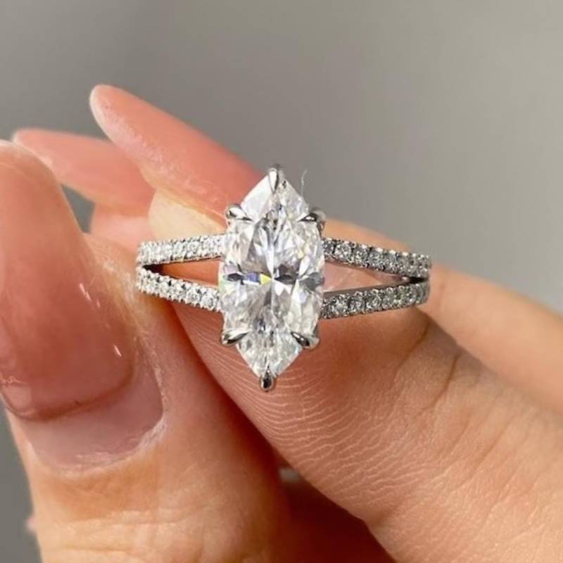 4 Karat Moissanit Marquise Verlobungsring Mit Diamantring, 14K Weißgold von EternaleleganceDE