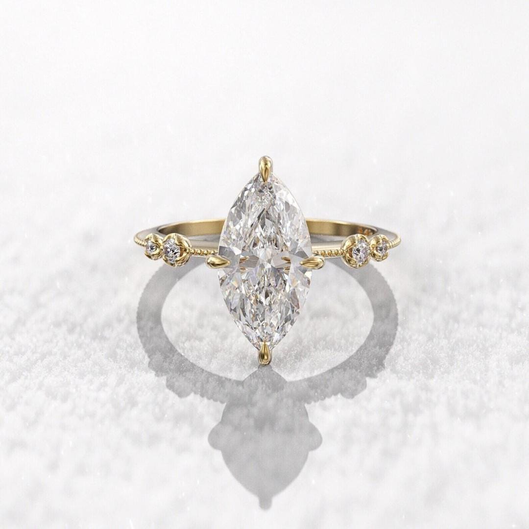 4 Karat Marquise Moissanit Verlobungsring 14K Gold, Pavé Akzente von EternaleleganceDE