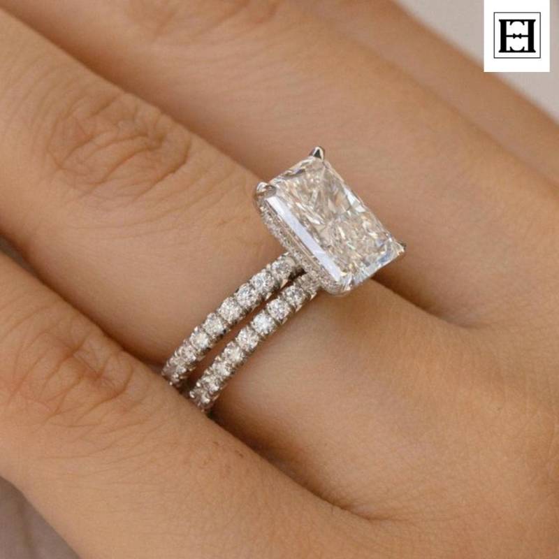 4Ct Moissanit Verlobungsring Set, Diamant Pave Band, Weißgold Brautschmuck 4Ct Moissanit Verlobungsring Set, Diamant Pave Band, Weißgold Brautschmuck von EternaleleganceDE