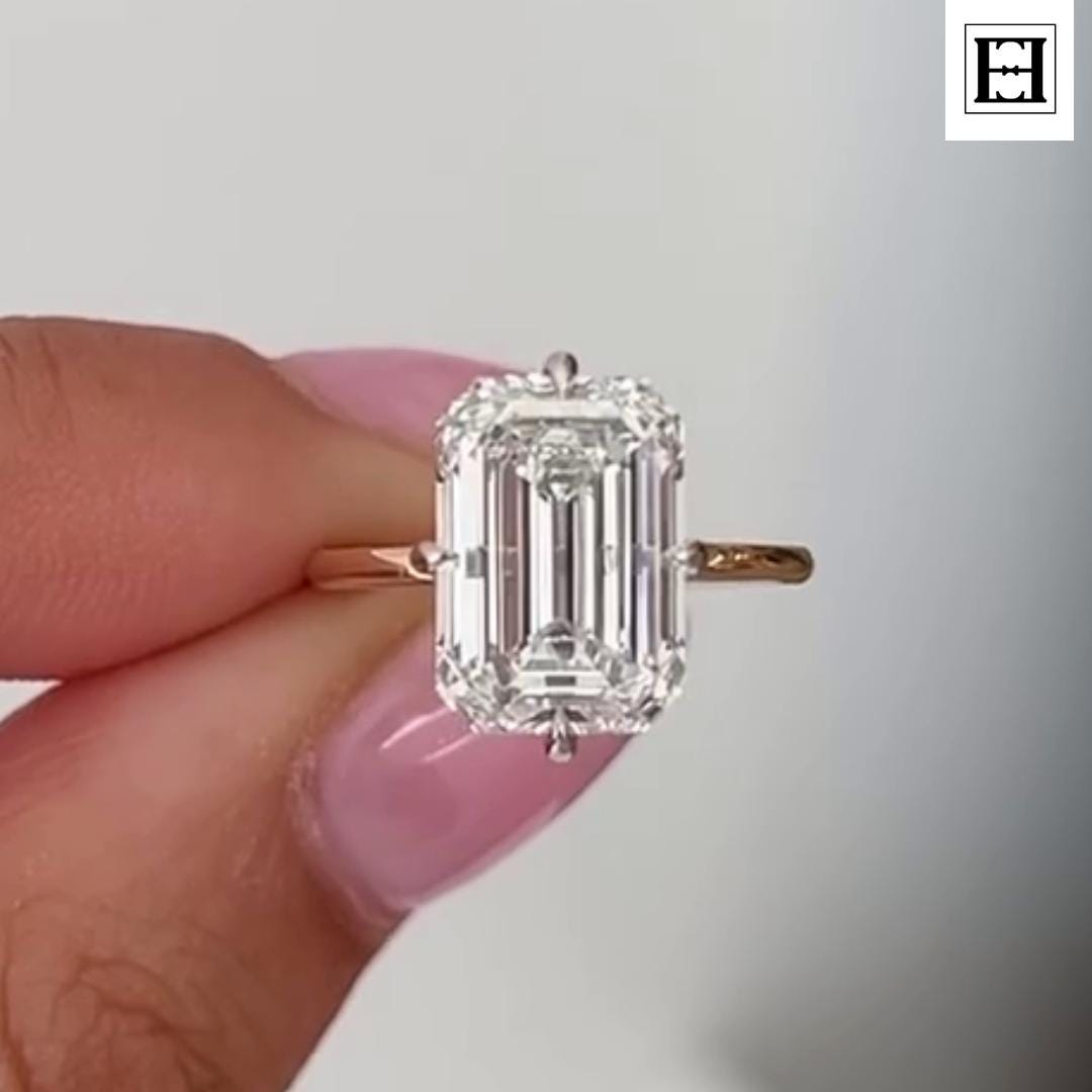 5 Ct Moissanit Ring Im Smaragdschliff 14K Gold Solitaire Hidden Halo von EternaleleganceDE