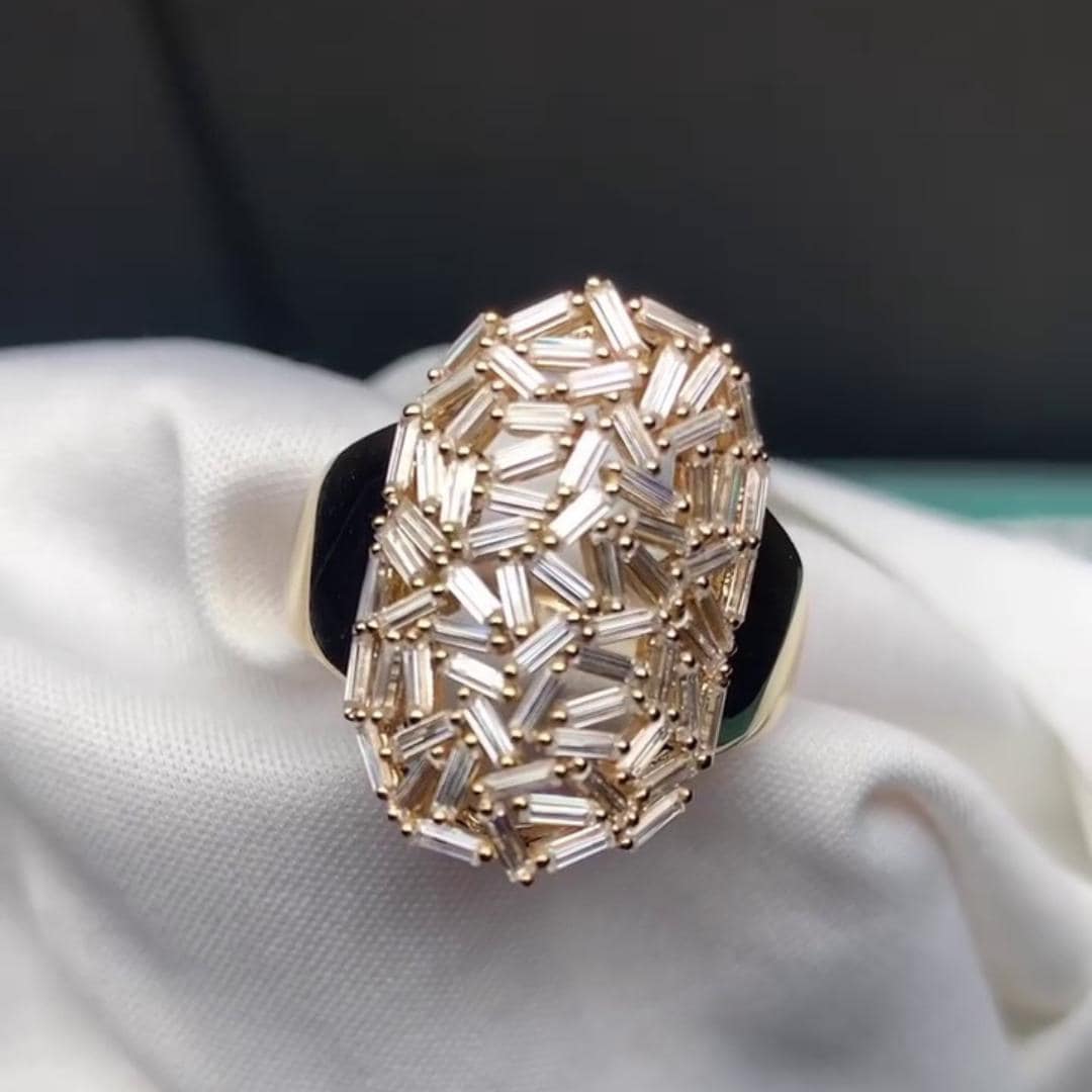 Baguette Diamant 14K Gold Cocktail Ring Moderner Statement Schmuck von EternaleleganceDE