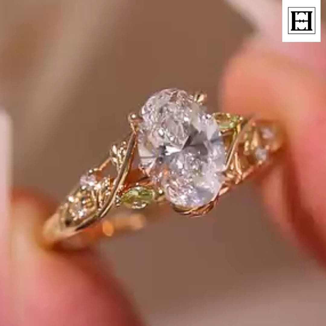 Floraler Moissanit Verlobungsring 14K Blattgold von EternaleleganceDE