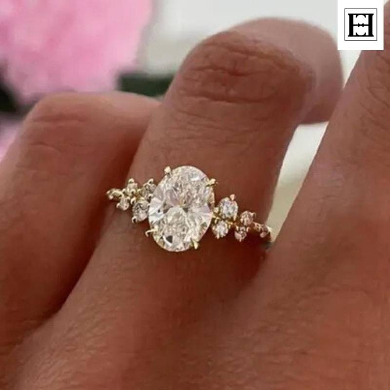 Floraler Moissanit Verlobungsring 14K Gelbgold Cluster Ring von EternaleleganceDE