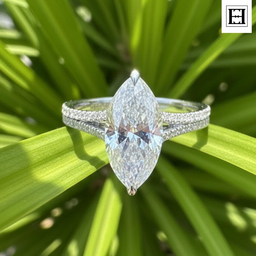 Handgemachter 3Ct Marquise Moissanit Verlobungsring 14K Gold Ehering von EternaleleganceDE