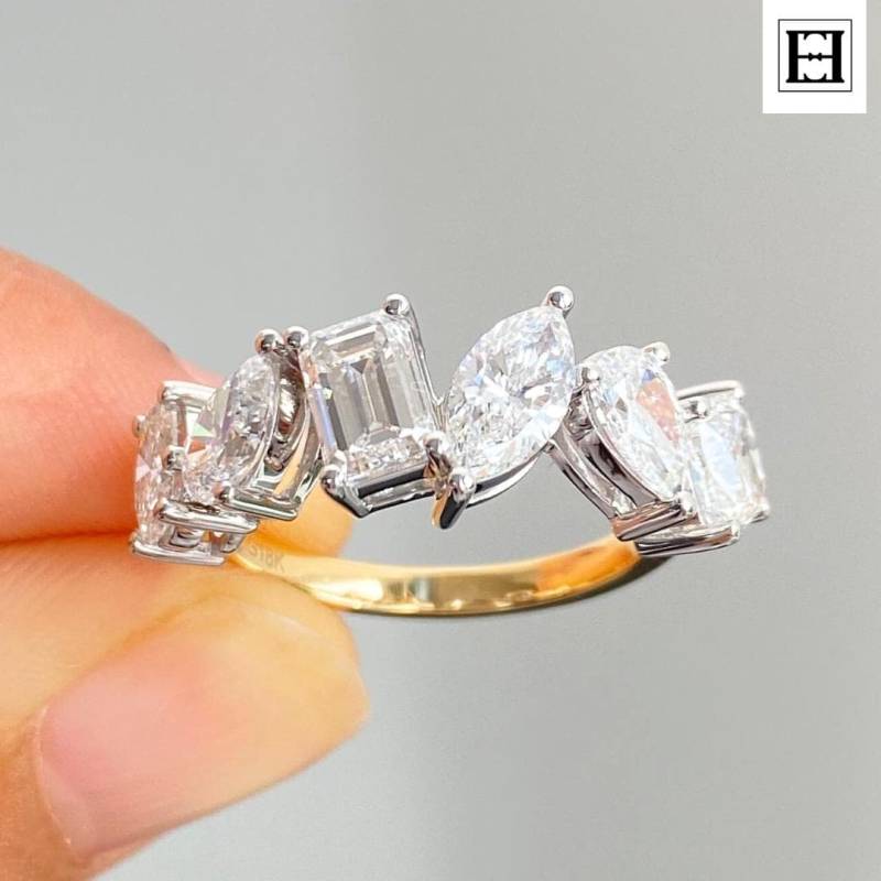 Mixed Cut Moissanit Bandring 14K Gelbgold Hochzeitstag Mixed Cut Moissanit Bandring 14K Gelbgold Hochzeitstag von EternaleleganceDE