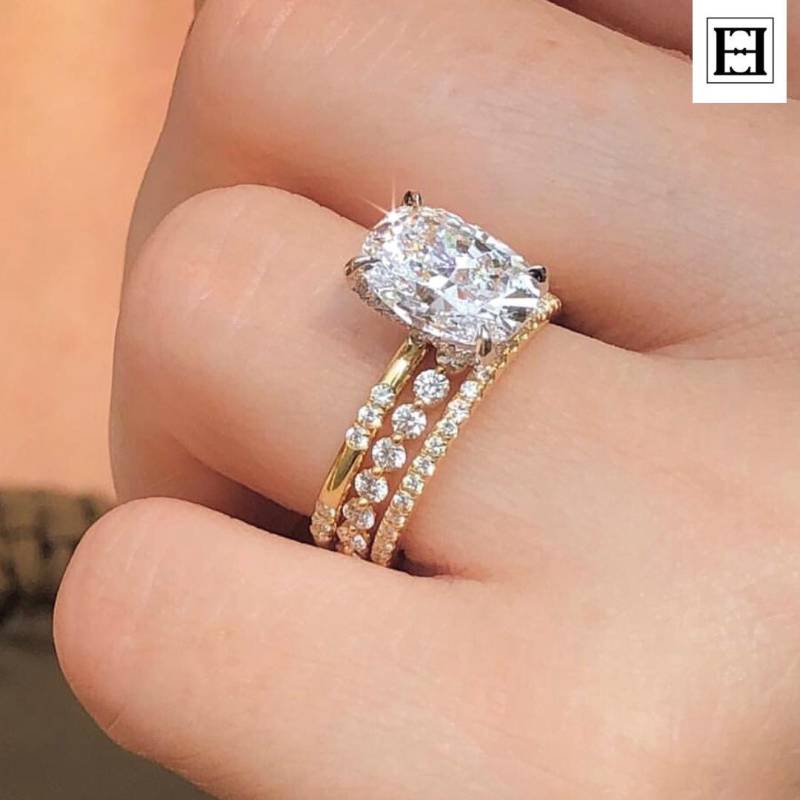 Moissanit Verlobungsring Set, Kissenschliff Diamantring, Brautringe Aus 585Er Gelbgold von EternaleleganceDE