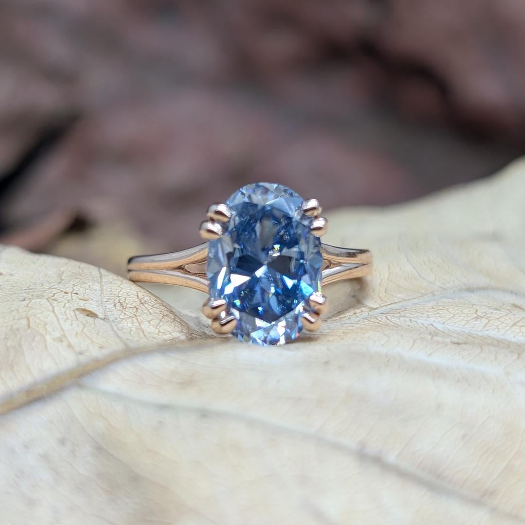 Oval Blauer Moissanit Verlobungsring Roségold Vintage Solitär von EternaleleganceDE