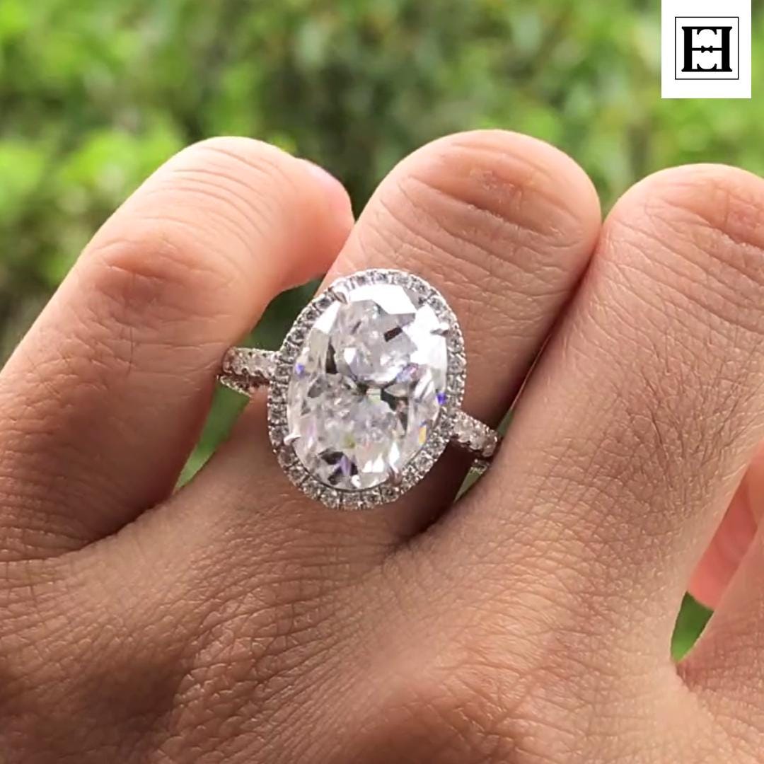 Ovaler Moissanit Verlobungsring Halo Pave Diamant Band, 4 Karat Solitär von EternaleleganceDE