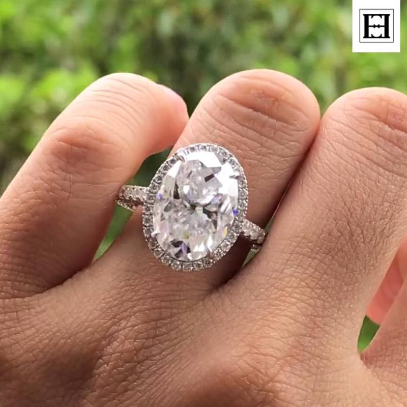 Ovaler Moissanit Verlobungsring Halo Pave Diamant Band, 4 Karat Solitär von EternaleleganceDE