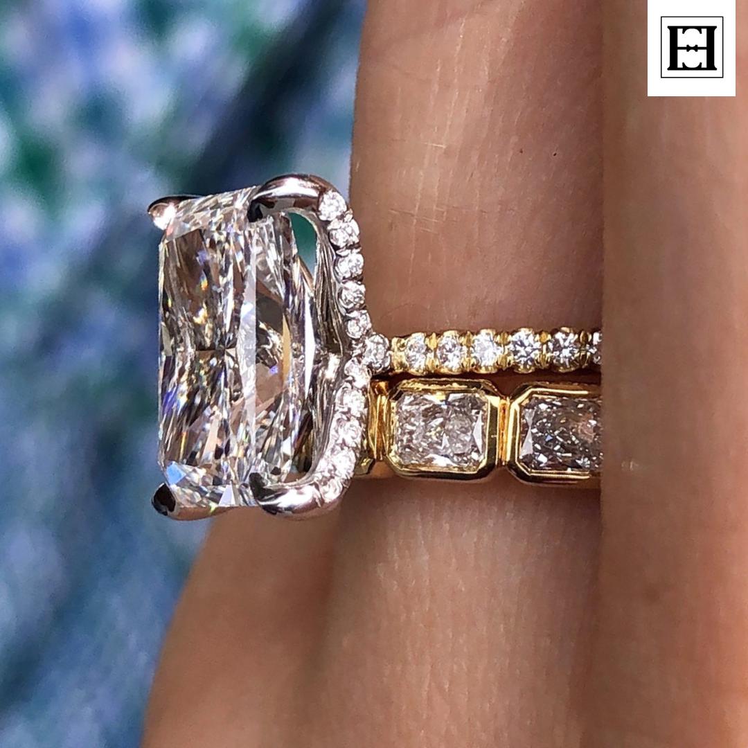 Radiant Cut Moissanit Verlobungsring Set Diamant Band 14K Gold Stack von EternaleleganceDE
