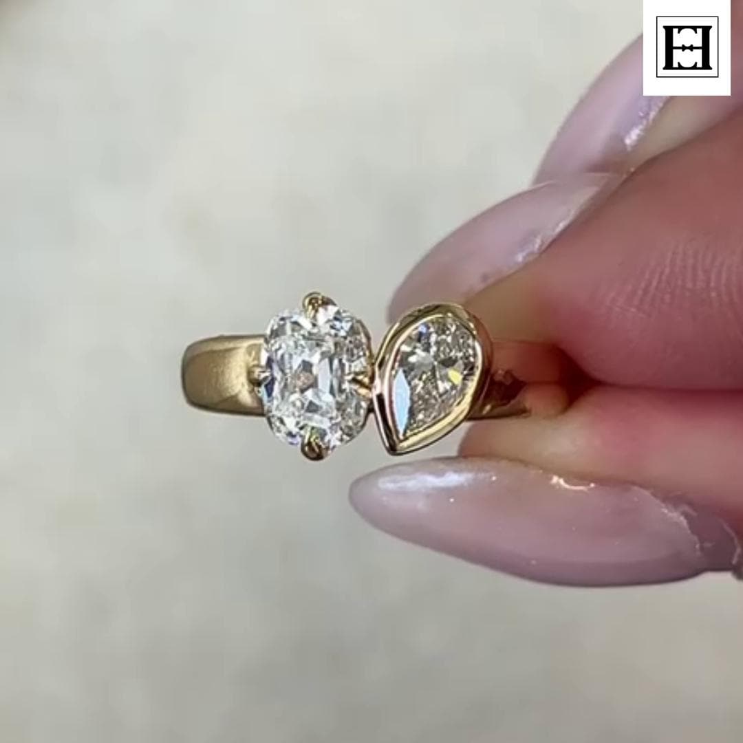 Toi Et Moi Moissanit Ring 14K Gold Oval & Birne Zwei-stein-Ring von EternaleleganceDE