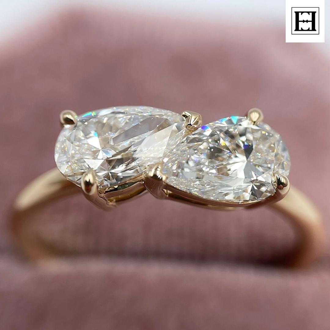 Toi Et Moi Pear-Cut Lab Diamant Ring 14K Rose Gold Zwei-stein-Verlobung von EternaleleganceDE