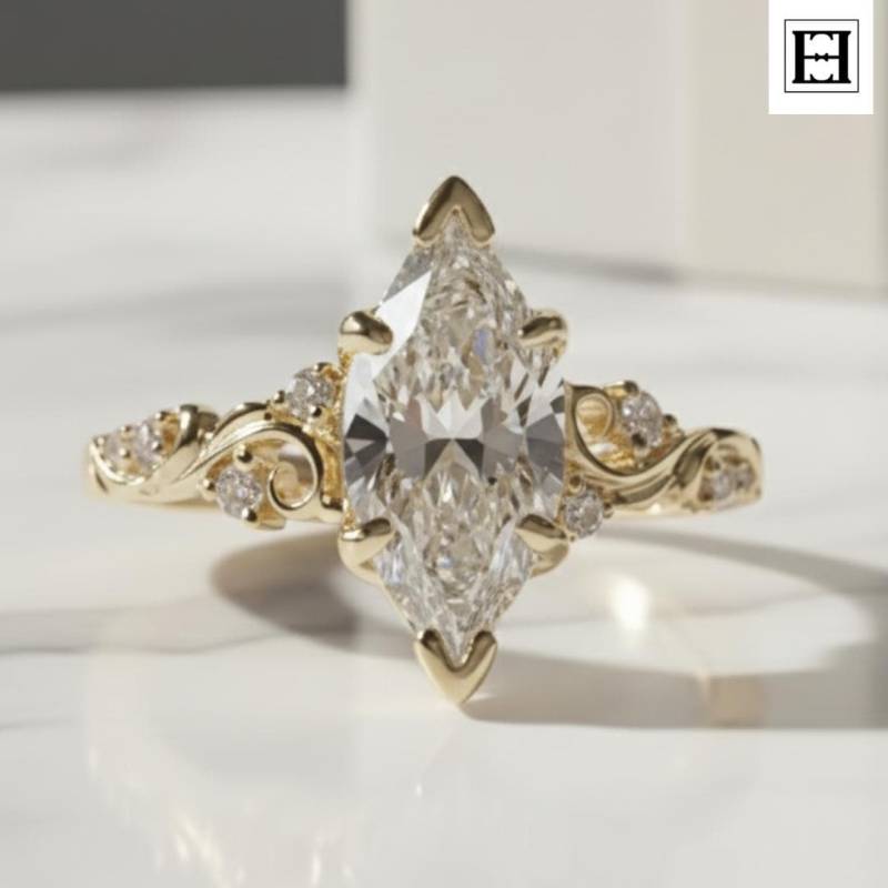 Vintage 3Ct Marquise Moissanit Verlobungsring 14K Gold Art Deco Ehering von EternaleleganceDE