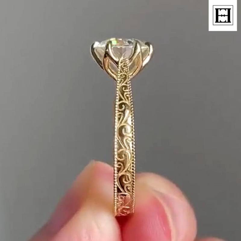 Vintage-Inspirierter Moissanit Verlobungsring, Antiker 2Ct Rundschliff Solitär Mit Milgrain, 14K Gold Art Deco Filigraner Versprechensring Für Sie Vintage-Inspirierter Moissanit Verlobungsring, Antiker 2Ct Rundschliff Solitär Mit Milgrain, 14K Gold Art Deco Filigraner Versprechensring Für Sie von EternaleleganceDE