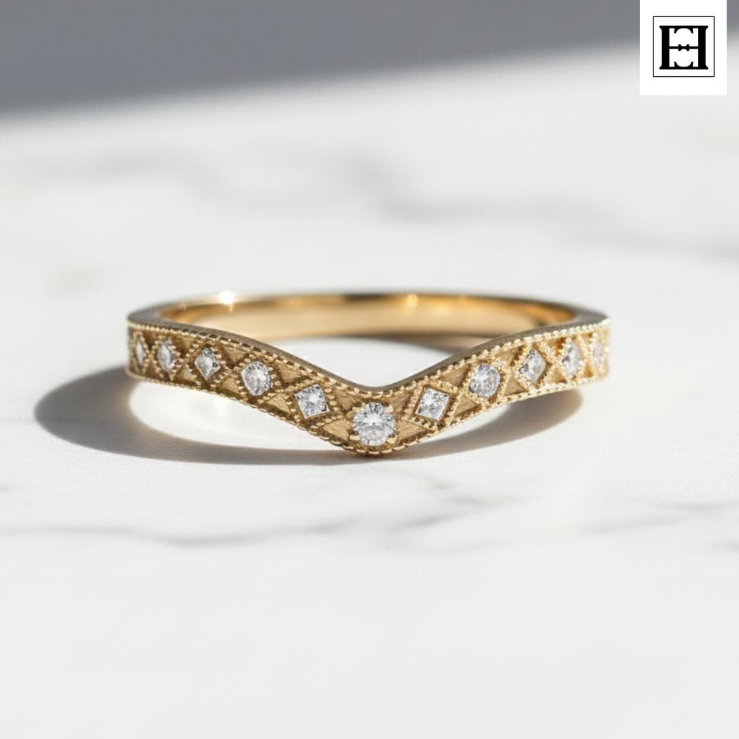 Vintage Labor Gewachsene Diamant Chevron Ehering Massiv Gold Muster Ring von EternaleleganceDE