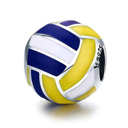 Fußball-Perlen-Anhänger mit schwarzer und weißer Emaille, 925er Sterlingsilber, Fußball-Perle für Pandora-Armband (Volleyball-Charm) von Eternalll Jewellery Sports Charms