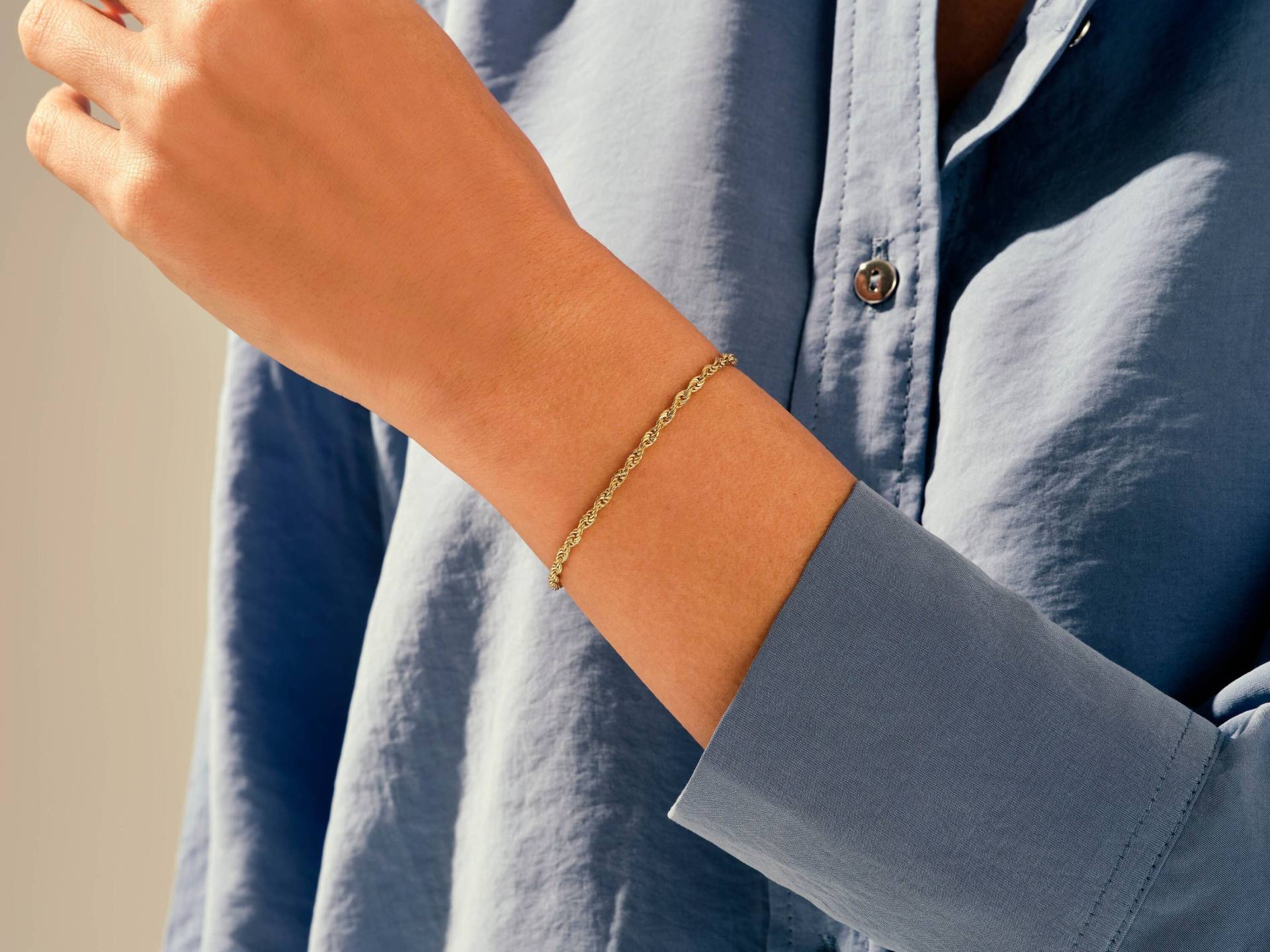 14K Gold Seilkette Armband/2, 5mm Armbänder Damen Zierliches Seilketten Gedrehte Layering Kette von Eternate