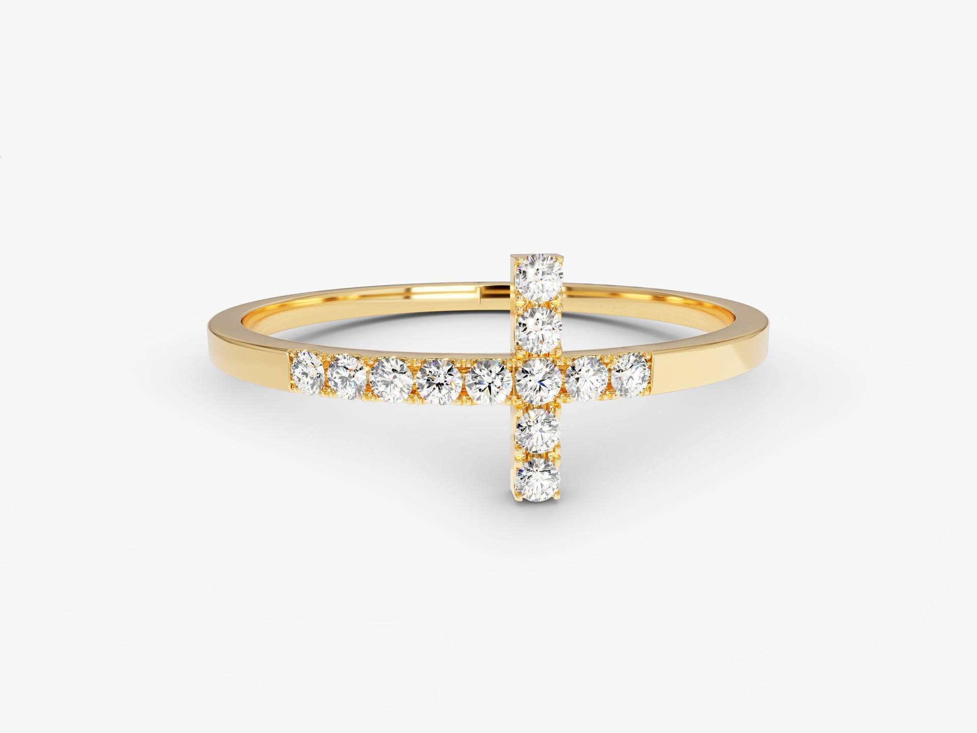 Kreuz Diamant Ring/14K Massive Gold Ehering Für Frauen Zierliche von Eternate