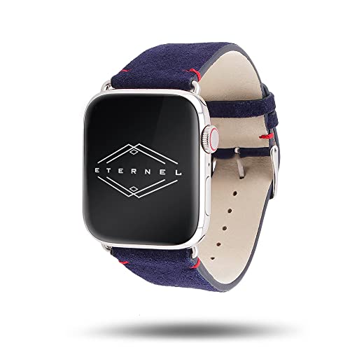 Eternel - Apple Watch-kompatibles Uhrenarmband Maverick Marineblau 38/40/41 mm - Adapter Edelstahl silber - Ziegenleder-Armband in Frankreich von Hand gefertigt - Für jede Apple Watch von Eternel