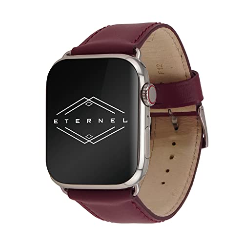 Eternel - Für Apple Watch-kompatibles Uhrenarmband Holi Bordeauxrot 42/44/45/49 mm - Adapter Edelstahl silber - Vachetteleder-Armband in Frankreich von Hand gefertigt - Für jede Apple Watch von Eternel