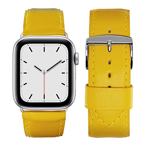 Eternel – Holi Armband strahlend – Kompatibel mit allen Apple Watch Modellen – 45/46mm – Handgefertigt in Frankreich – Pflanzlich gegerbtes Leder – Jaune – Adapter in aluminium argent von Eternel
