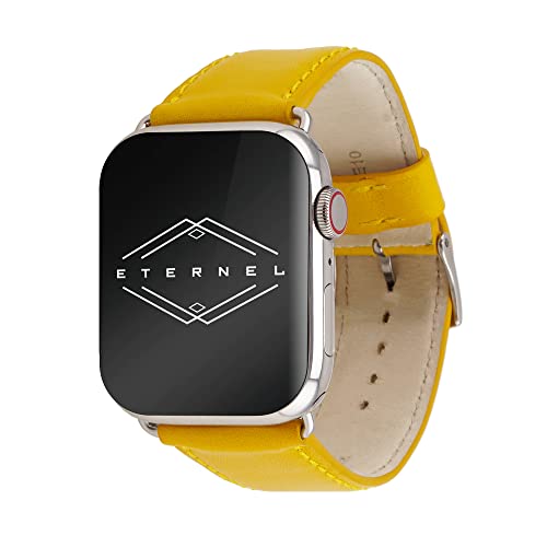 Eternel – Holi Armband strahlend – Kompatibel mit allen Apple Watch Modellen – 45/46mm – Handgefertigt in Frankreich – Pflanzlich gegerbtes Leder – Jaune – Adapter in acier inoxydable von Eternel